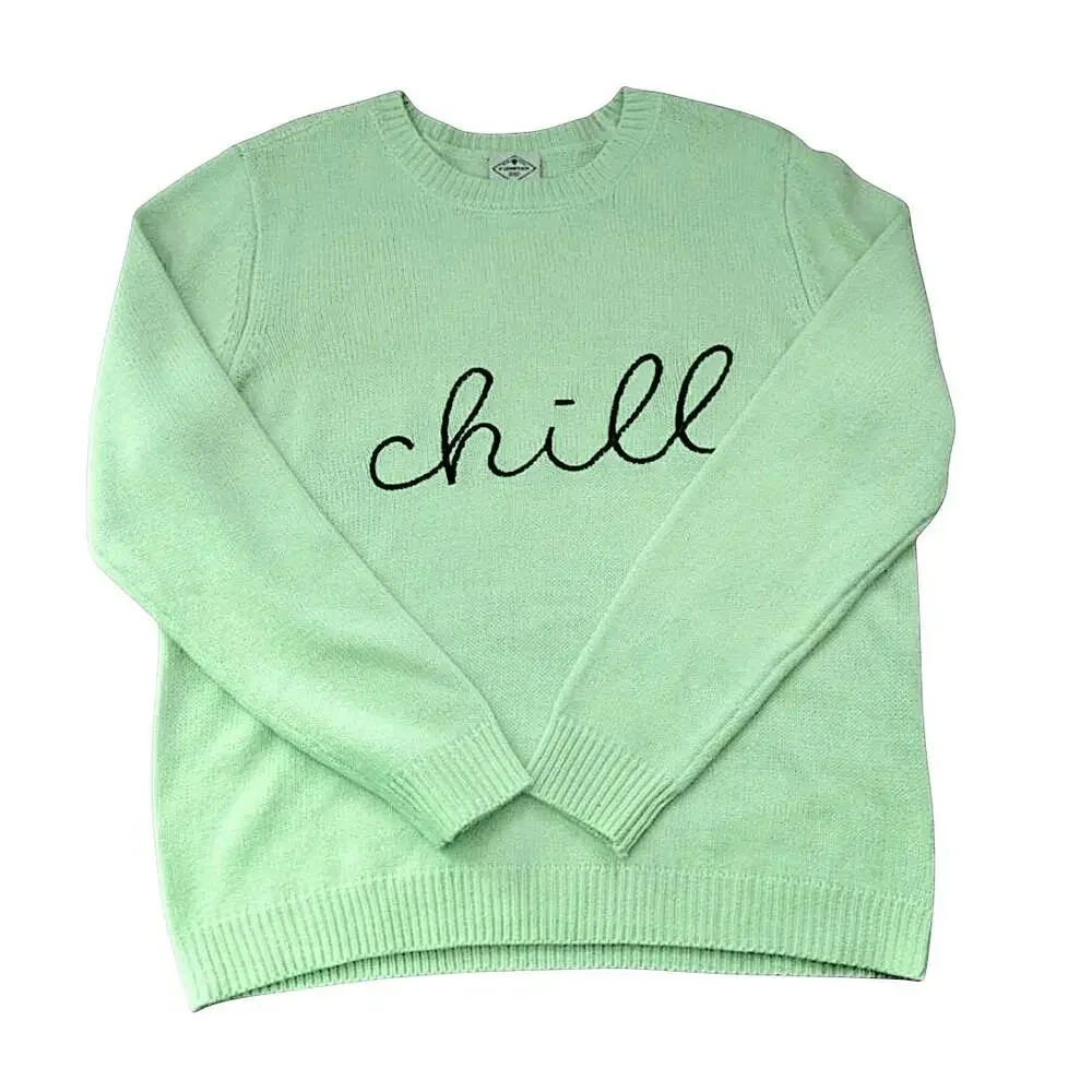 St John's Bay Pullover Womens Mint Green Crew‎ Neck Embroidered Chill Casual